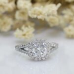 2.48 Ctw White Cushion Diamond Halo 2 Shank Engagement Ring 14k Gold Plated