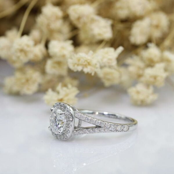 2.48 Ctw White Cushion Diamond Halo 2 Shank Engagement Ring 14k Gold Plated