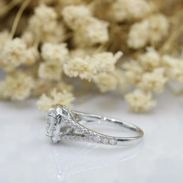 2.48 Ctw White Cushion Diamond Halo 2 Shank Engagement Ring 14k Gold Plated