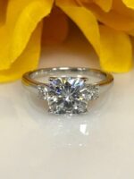 3 Stone 3.22Ctw Cushion & Round Cut Diamond Engagement Ring 925 Sterling Silver
