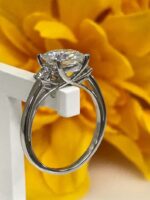 3 Stone 3.22Ctw Cushion & Round Cut Diamond Engagement Ring 925 Sterling Silver