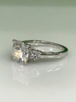 3 Stone 3.22Ctw Cushion & Round Cut Diamond Engagement Ring 925 Sterling Silver