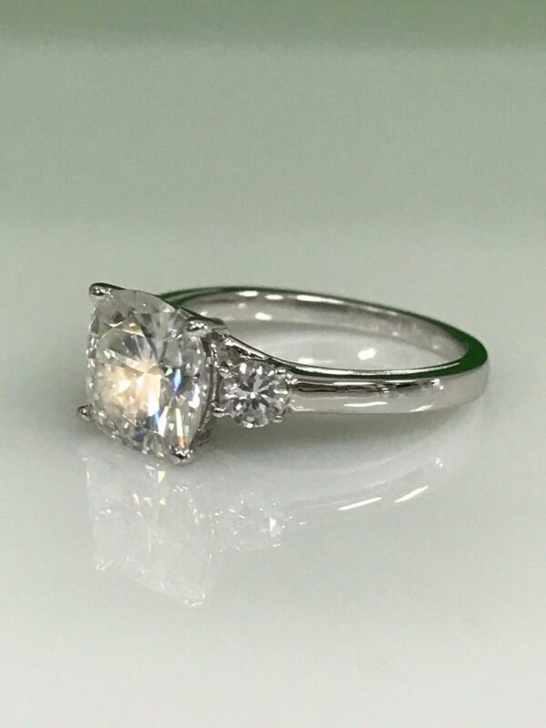 3 Stone 3.22Ctw Cushion & Round Cut Diamond Engagement Ring 925 Sterling Silver