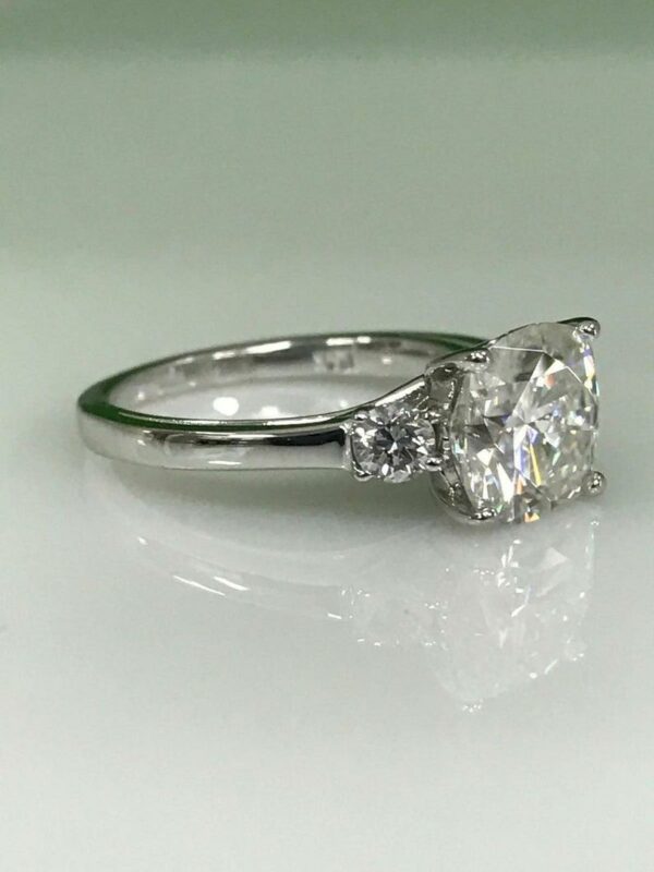3 Stone 3.22Ctw Cushion & Round Cut Diamond Engagement Ring 925 Sterling Silver