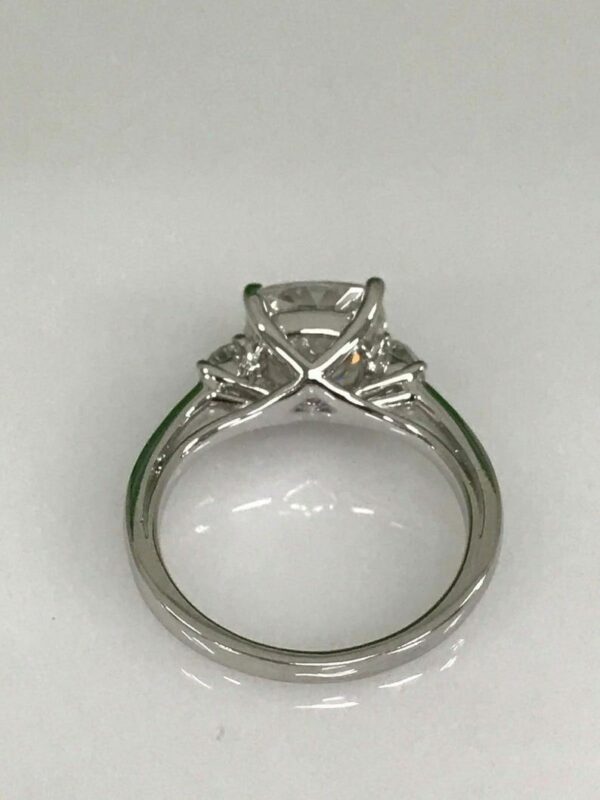 3 Stone 3.22Ctw Cushion & Round Cut Diamond Engagement Ring 925 Sterling Silver