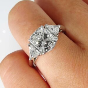 2.56 Ctw Cushion Cut & Side Trillion Diamond Engagement Ring 14k White Gold