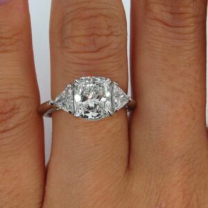 2.56 Ctw Cushion Cut & Side Trillion Diamond Engagement Ring 14k White Gold