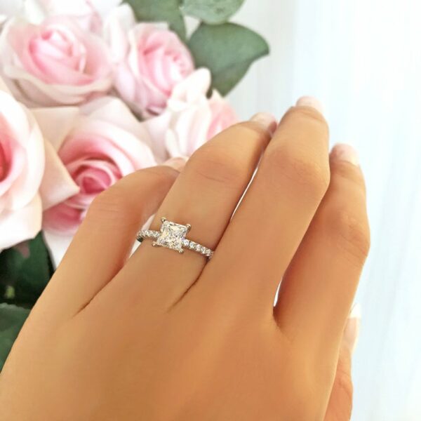 1.80Ctw Solitaire Princess White Diamond Engagement Ring 14k Gold Plated