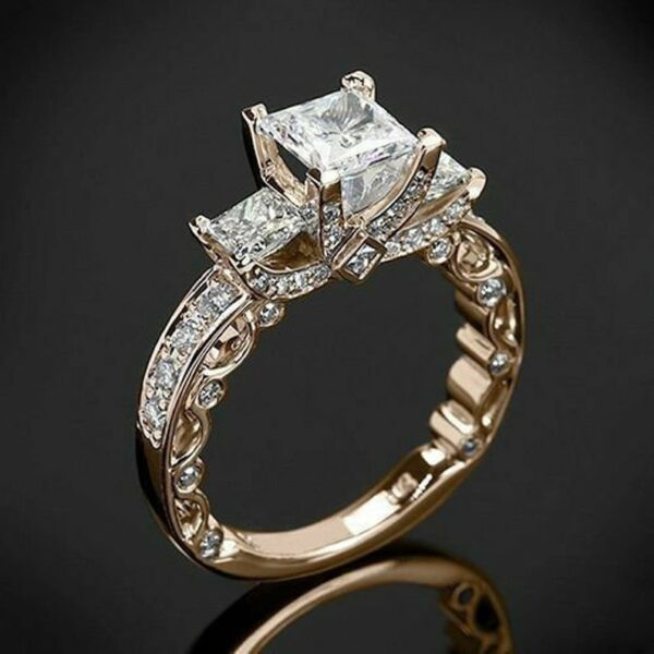 3.80 Ctw Unique 3 Stone Princess Diamond Engagement Ring 14k Rose Gold