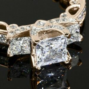 3.80 Ctw Unique 3 Stone Princess Diamond Engagement Ring 14k Rose Gold