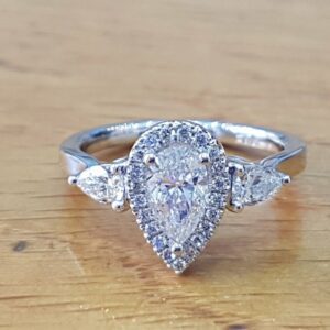 3.25 Ctw White Pear Shape Diamond 3 Stone Engagement Ring 14k Gold Plated