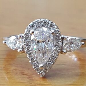 3.25 Ctw White Pear Shape Diamond 3 Stone Engagement Ring 14k Gold Plated