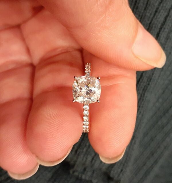 3.26 Ctw Cushion Cut Solitaire Brilliant Diamond Engagement Ring 10k White Gold