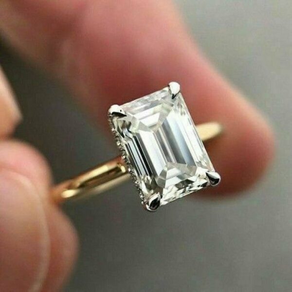 2.50 Ctw Emerald Solitaire Diamond Hidden Halo Engagement Ring 14k Yellow Gold Finish