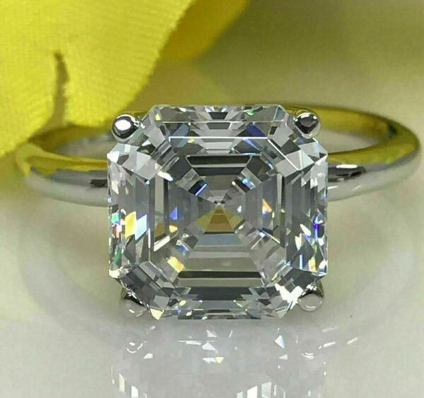 3CT White Asscher Cut Diamond Solitaire Prong Set Engagement Ring in 925 Sterling Silver