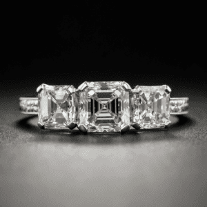 3.30 Carat Three Stone Asscher Diamond Wedding Engagement Ring 14k Gold Plated