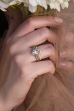 2.65 ctw White Pear Shape Diamond Halo 2 Shank Engagement Ring Set 10k White Gold
