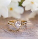 2.65 ctw White Pear Shape Diamond Halo 2 Shank Engagement Ring Set 10k White Gold