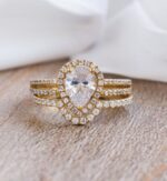2.65 ctw White Pear Shape Diamond Halo 2 Shank Engagement Ring Set 10k White Gold