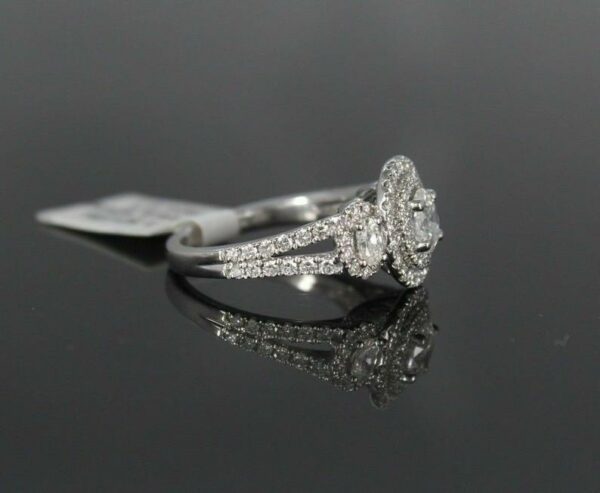 3.10 Ctw Three Stone Oval White Diamond Halo Engagement Ring 14k White Gold Plated