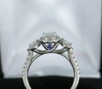 3.10 Ctw Three Stone Oval White Diamond Halo Engagement Ring 14k White Gold Plated