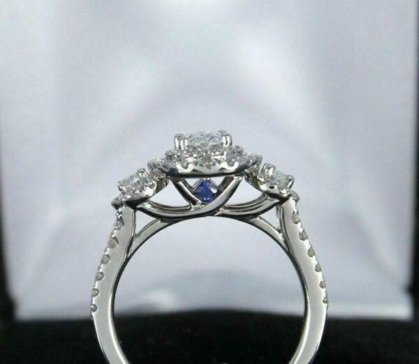 3.10 Ctw Three Stone Oval White Diamond Halo Engagement Ring 14k White Gold Plated