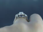 3.10 Ctw Three Stone Oval White Diamond Halo Engagement Ring 14k White Gold Plated