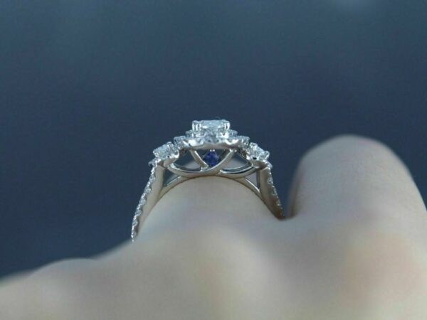 3.10 Ctw Three Stone Oval White Diamond Halo Engagement Ring 14k White Gold Plated