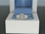 3.10 Ctw Three Stone Oval White Diamond Halo Engagement Ring 14k White Gold Plated