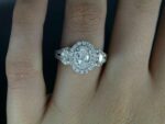3.10 Ctw Three Stone Oval White Diamond Halo Engagement Ring 14k White Gold Plated