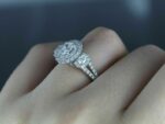 3.10 Ctw Three Stone Oval White Diamond Halo Engagement Ring 14k White Gold Plated