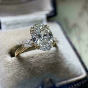 3.60 Ctw Double 4 Prong Oval & Pear Cut Diamond Engagement Ring 14k Yellow Gold