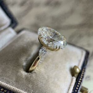 3.60 Ctw Double 4 Prong Oval & Pear Cut Diamond Engagement Ring 14k Yellow Gold
