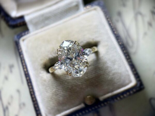 3.60 Ctw Double 4 Prong Oval & Pear Cut Diamond Engagement Ring 14k Yellow Gold