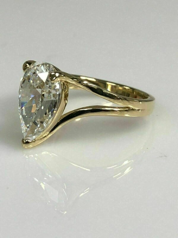 3.00 Ct White Pear Shape Diamond Classic Split Shank Engagement Ring 14k Yellow Gold