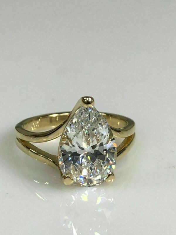 3.00 Ct White Pear Shape Diamond Classic Split Shank Engagement Ring 14k Yellow Gold