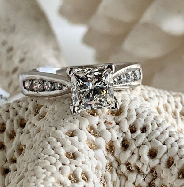 2.50 ctw Solitaire Princess Diamond Channel Set Engagement Ring 14k White Gold