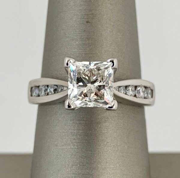 2.50 ctw Solitaire Princess Diamond Channel Set Engagement Ring 14k White Gold
