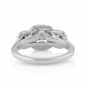 3 Stone Halo Engagement Ring 2.85 Ctw Round Diamond With 14k Gold Over