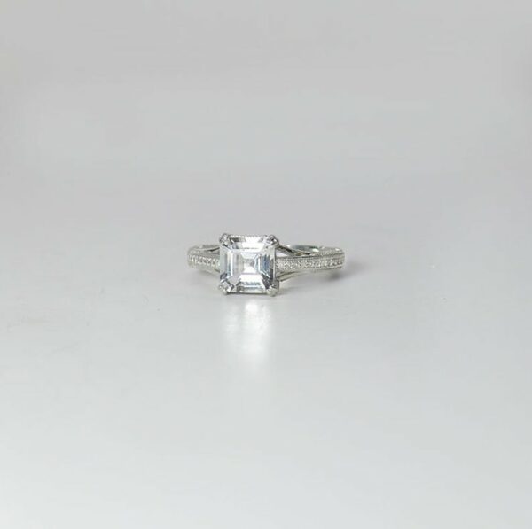 2.30 Ctw Unique Asscher Cut Double 4 Prong Diamond Engagement Ring 925 S Silver