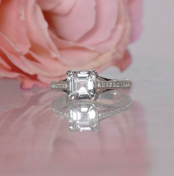 2.30 Ctw Unique Asscher Cut Double 4 Prong Diamond Engagement Ring 925 S Silver