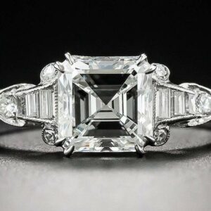Art Deco 2.60 Ctw Asscher Diamond Classic Engagement Ring 14k Gold Plated