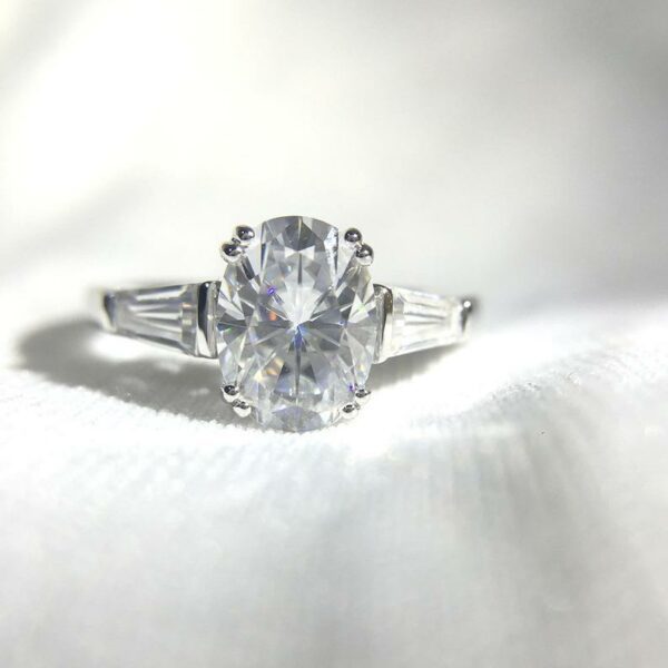 Unique Engagement Ring 2.76 Ctw Oval Cut Diamond Baguette Accent In 14k White Gold