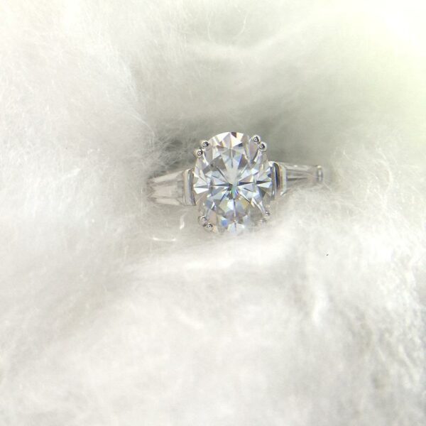 Unique Engagement Ring 2.76 Ctw Oval Cut Diamond Baguette Accent In 14k White Gold
