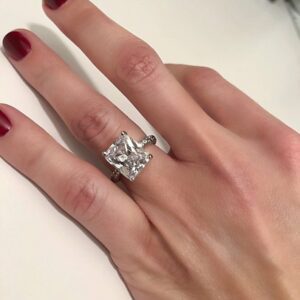 3.30 Ctw Radiant Cut Brilliant Diamond With Accent Engagement Ring 925 Sterling Silver