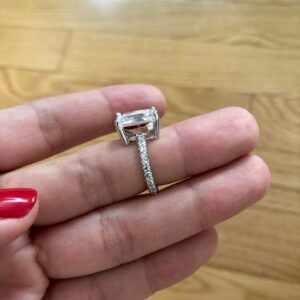 3.30 Ctw Radiant Cut Brilliant Diamond With Accent Engagement Ring 925 Sterling Silver