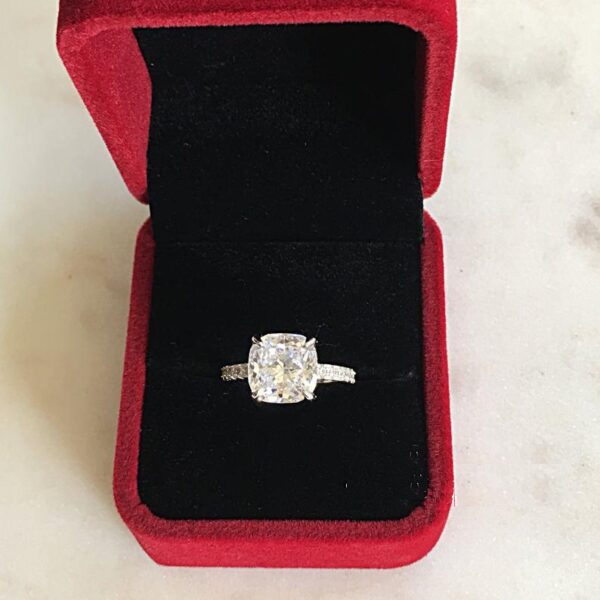 3.30 Ctw Cushion Cut Diamond Solitaire With Accent Engagement Ring 925 S Silver