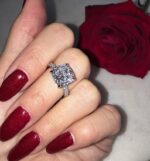 3.30 Ctw Cushion Cut Diamond Solitaire With Accent Engagement Ring 925 S Silver