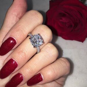 3.30 Ctw Cushion Cut Diamond Solitaire With Accent Engagement Ring 925 S Silver