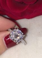 3.30 Ctw Cushion Cut Diamond Solitaire With Accent Engagement Ring 925 S Silver